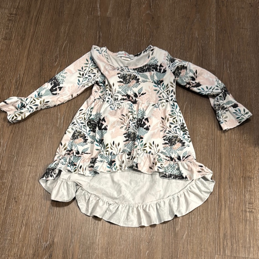 Teal Floral Long Sleeve Top with Ruffled Hem